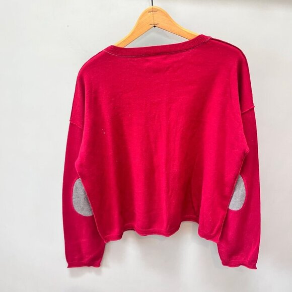 Sundance Womens Red Sweater With Gray Elbow Patches Size‎ L Acrylic Wool Alpaca - Picture 2 of 5